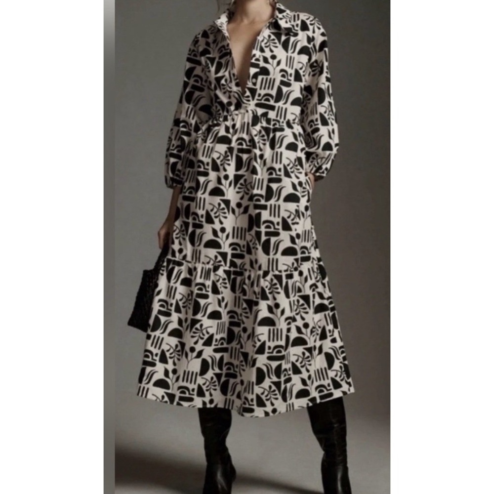 Anthropologie Bettina Tiered Midi Shirt Dress by Maeve Cottage Core Women's L